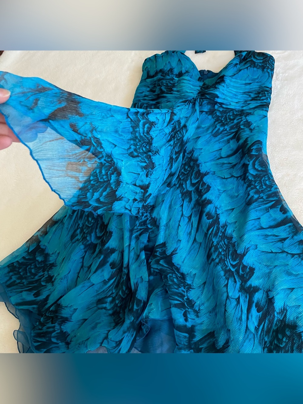 Vintage Laundry by Shelli Segal 100% Silk Blue & Black Watercolor Halter Dress 4 - Picture 9 of 14